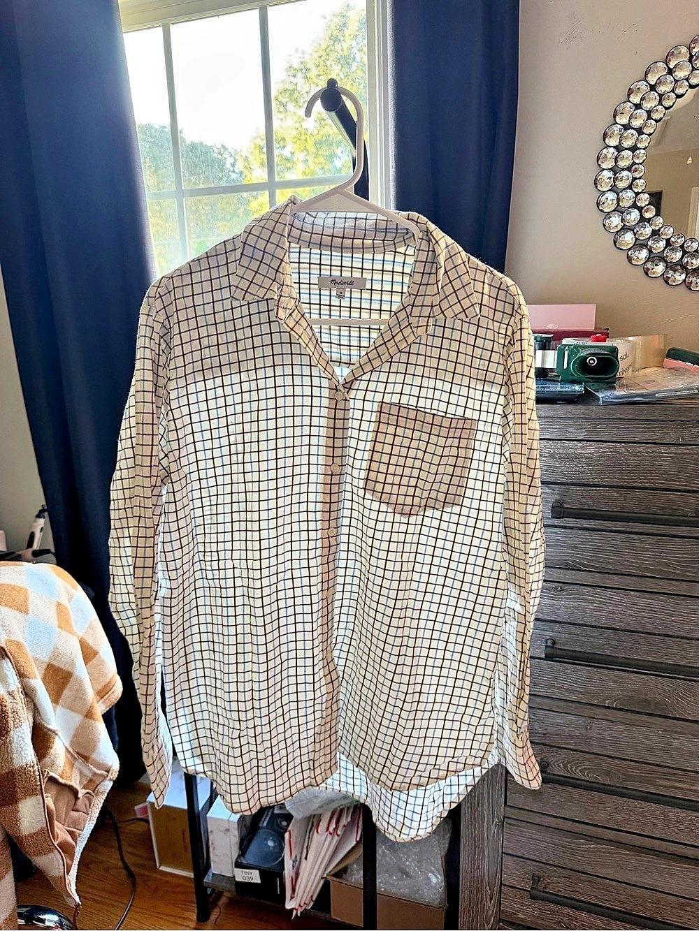 Madewell Plaid Button Down in Cream & Blue Like New